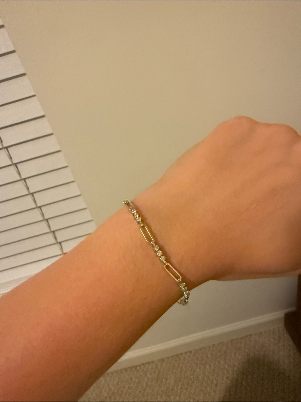10k White Gold Tennis Chain Bracelet with Paperclip Links and Lab Diamonds